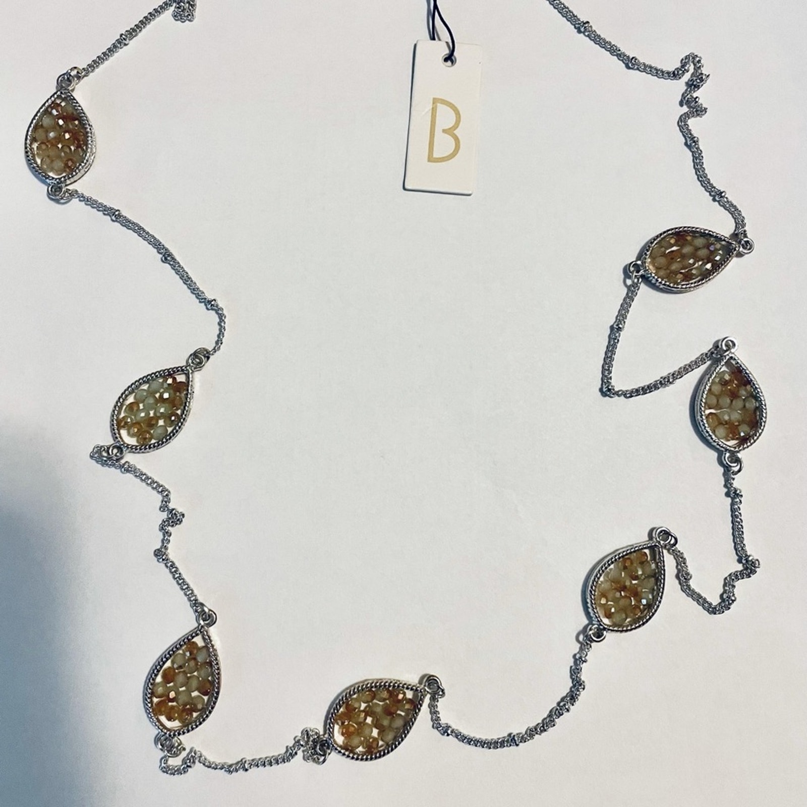 Bancroft 35 Inch Silver And Bead Necklace.